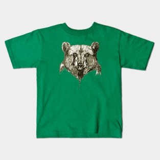 Forest Woodcut Grizzly Bear Illustration Kids T-Shirt